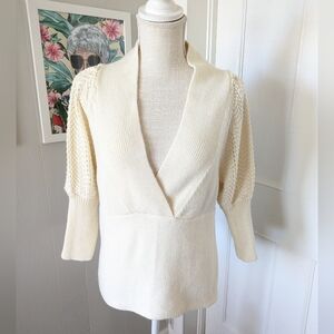 YUKA V Neck cream color Sweater‎ Wool Blend Minimalist